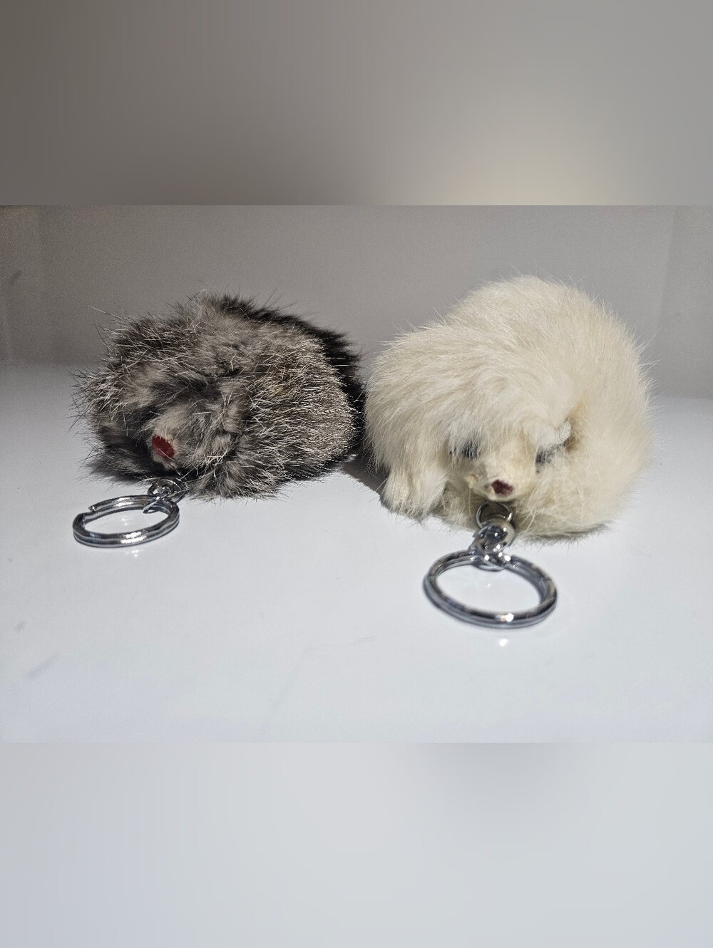 Real Fur Keychain Pair Small Soft Squeaky Creatures